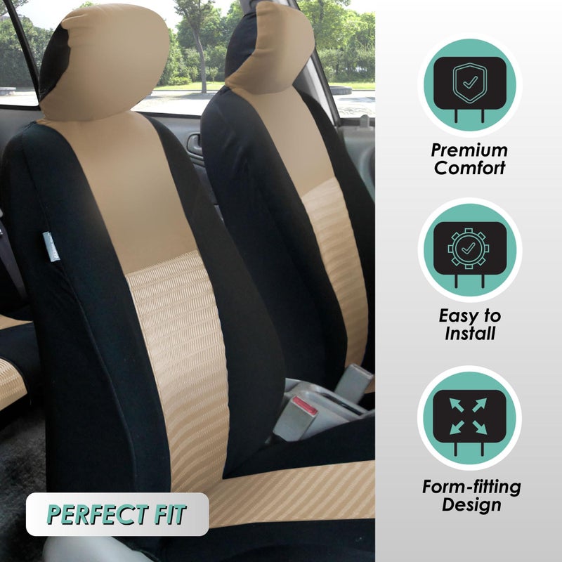 FH Group Car Seat Covers Three Row Set 7 Headrest Covers Car Accessories Universal Fit, Trendy Elegance 3D Air Mesh Airbag Compatible and Split Ready Beige Interior Accessories for Cars Trucks SUV - Image 2